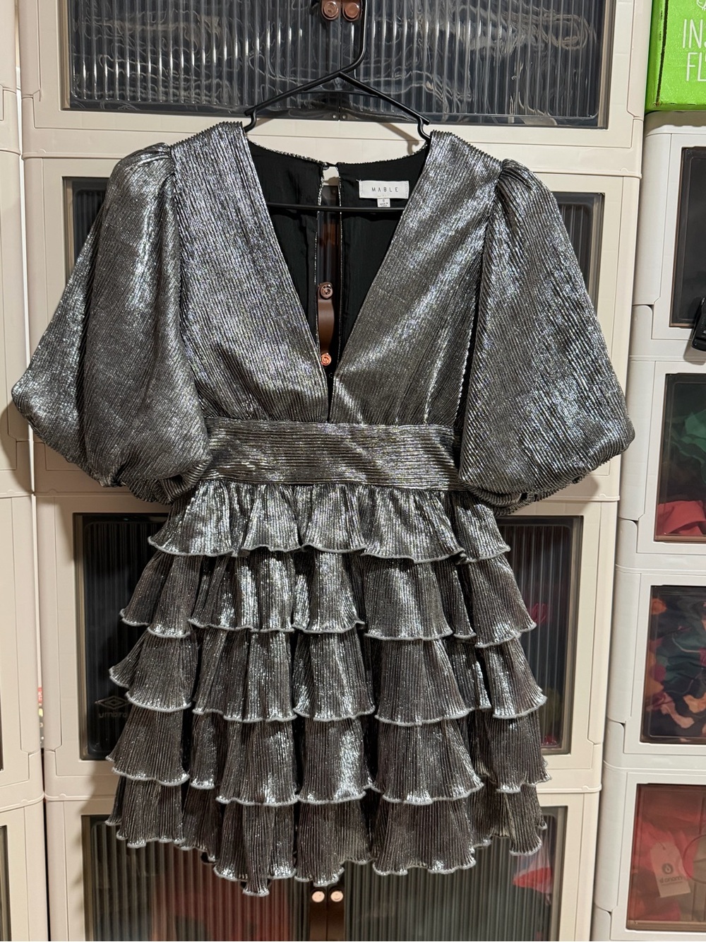 Metallic Silver Ruffle Party Dress - Picture 8 of 8